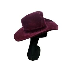 Vintage She's a Lady Burgundy Velveteen Western Cowboy Hat Wide Brim N. Hughes